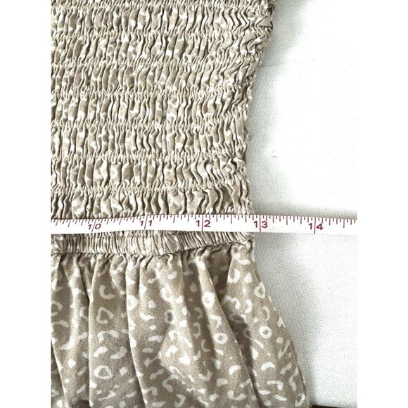 Animal Print Peplum Blouse S Smocked Neutral Flutter Sleeve Boho Soft Aesthetic - Picture 6 of 8